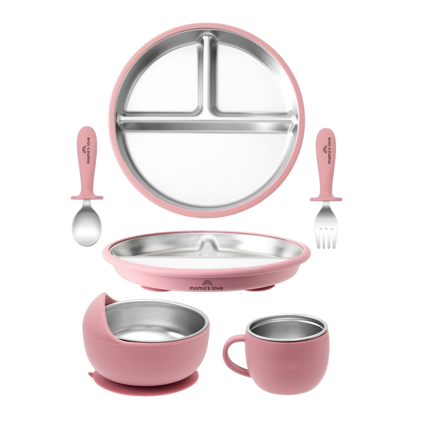 Stainless Steel Suction Feeding Set - Dusty Pink