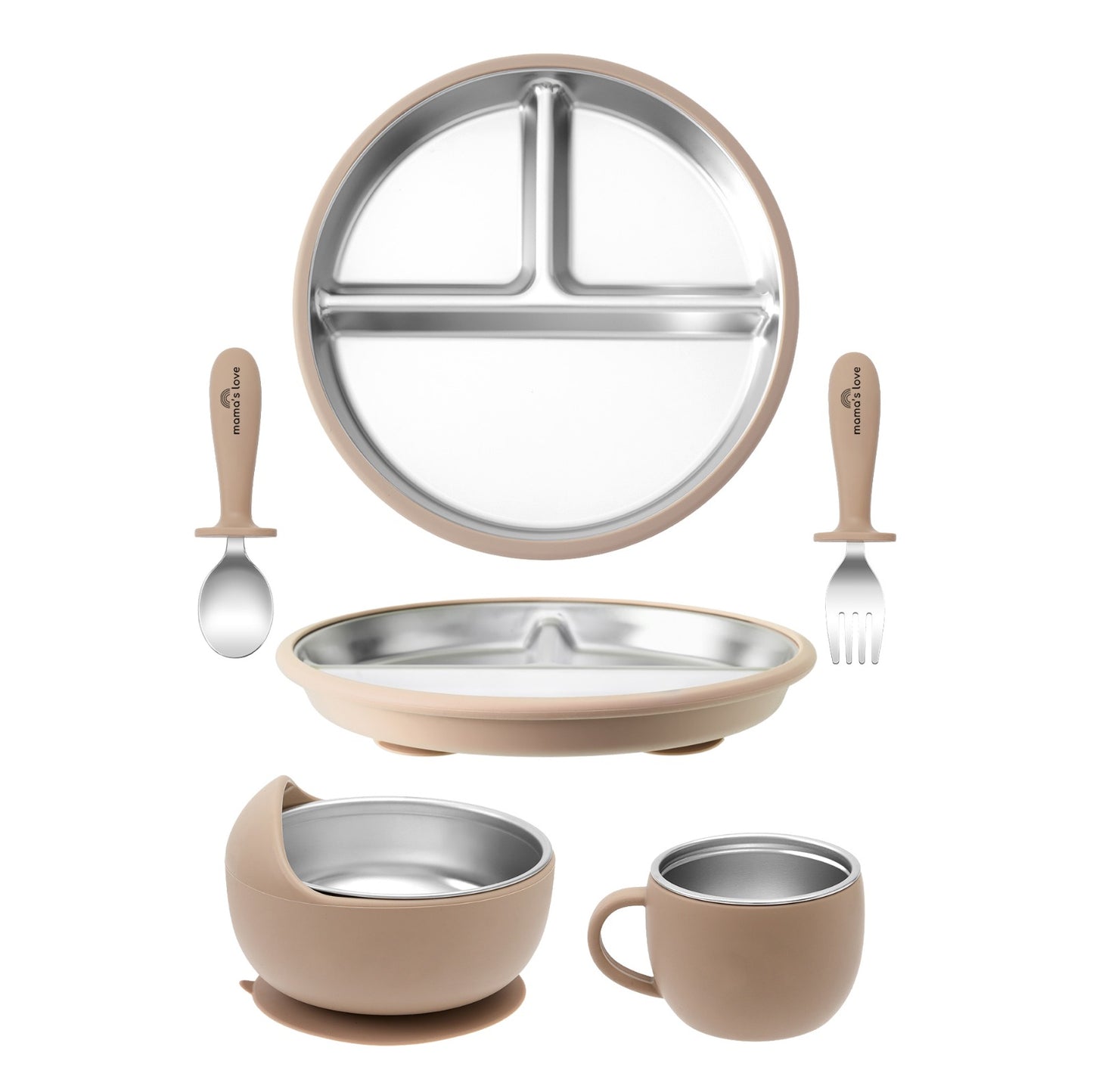 Stainless Steel Feeding Suction Set - Taupe Brown