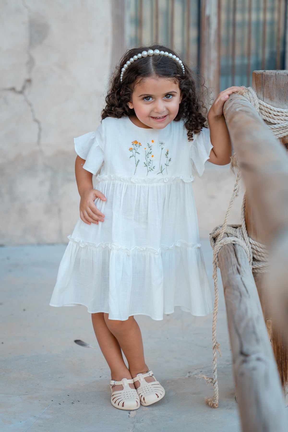 Cloud Linen with Embroidery Details