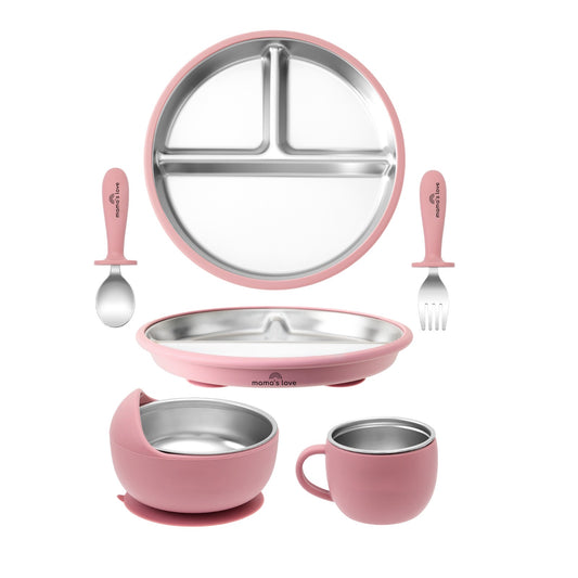 Stainless Steel Suction Feeding Set - Dusty Pink
