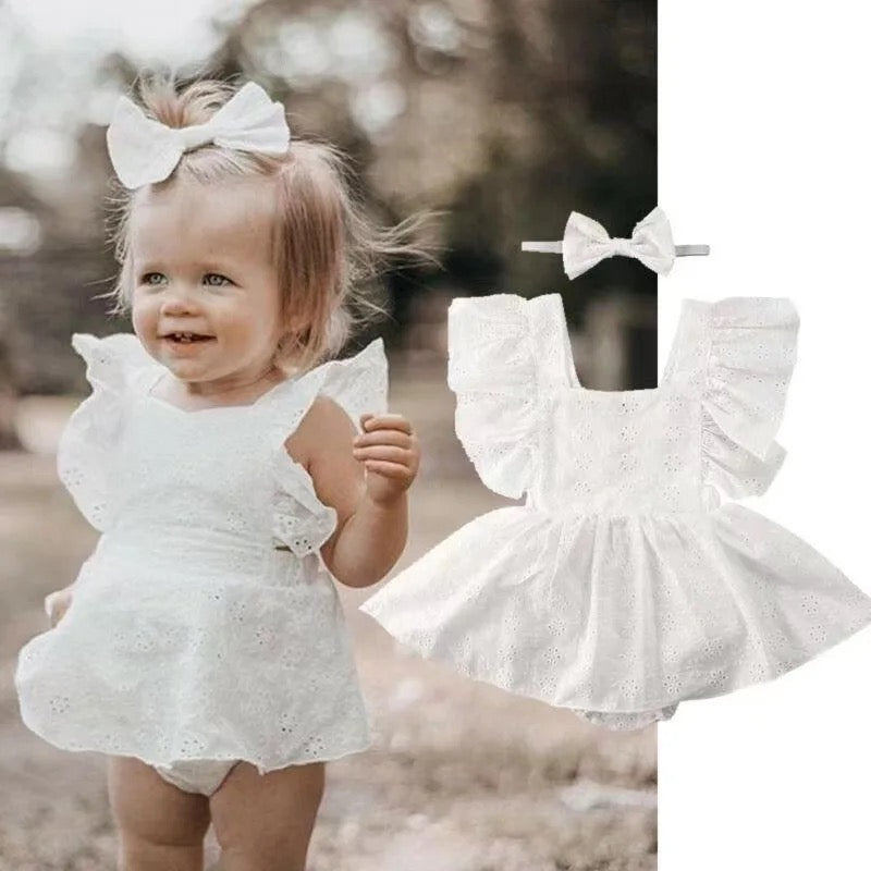 Stina White Romper with headbow