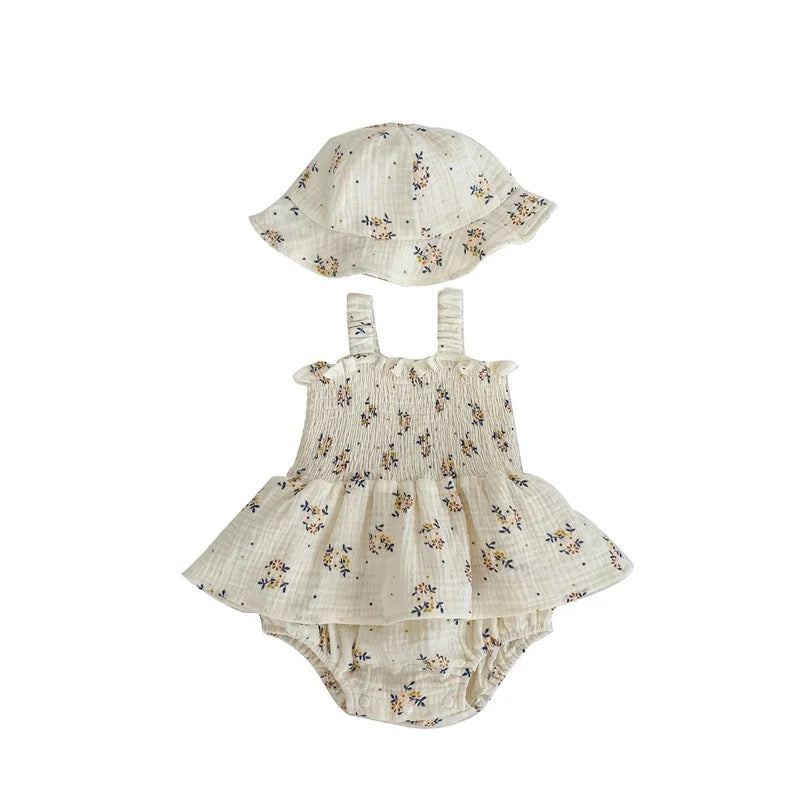 Saffi Muslin Romper with Cap Set