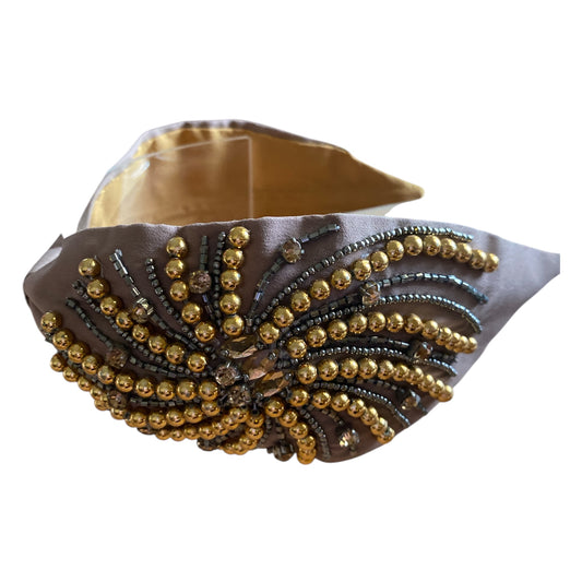 Handbeaded Headband Turban - Beads of Rays Gold and Brown