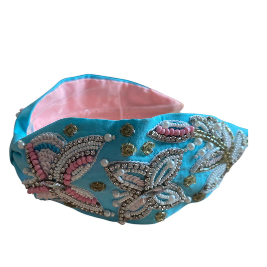 Handbeaded Headband Turban - Butterfly Blue