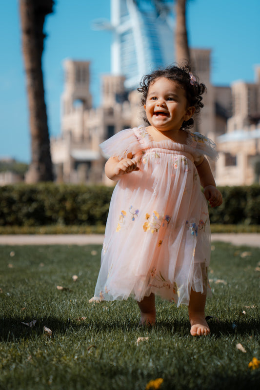 Butterfly Dress with Flower Embroidery - Pink