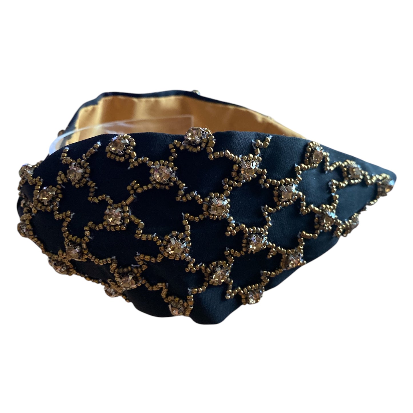 Handbeaded Headband Turban - Black with Golden beads and stones