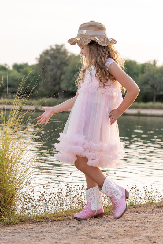 Bow Elegant Tulle Dress - Blush Pink