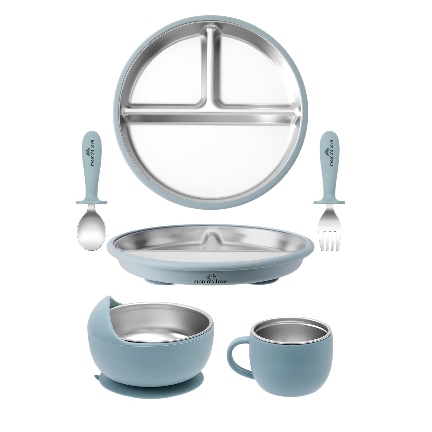 Stainless Steel Feeding Suction Set - Dusty Blue
