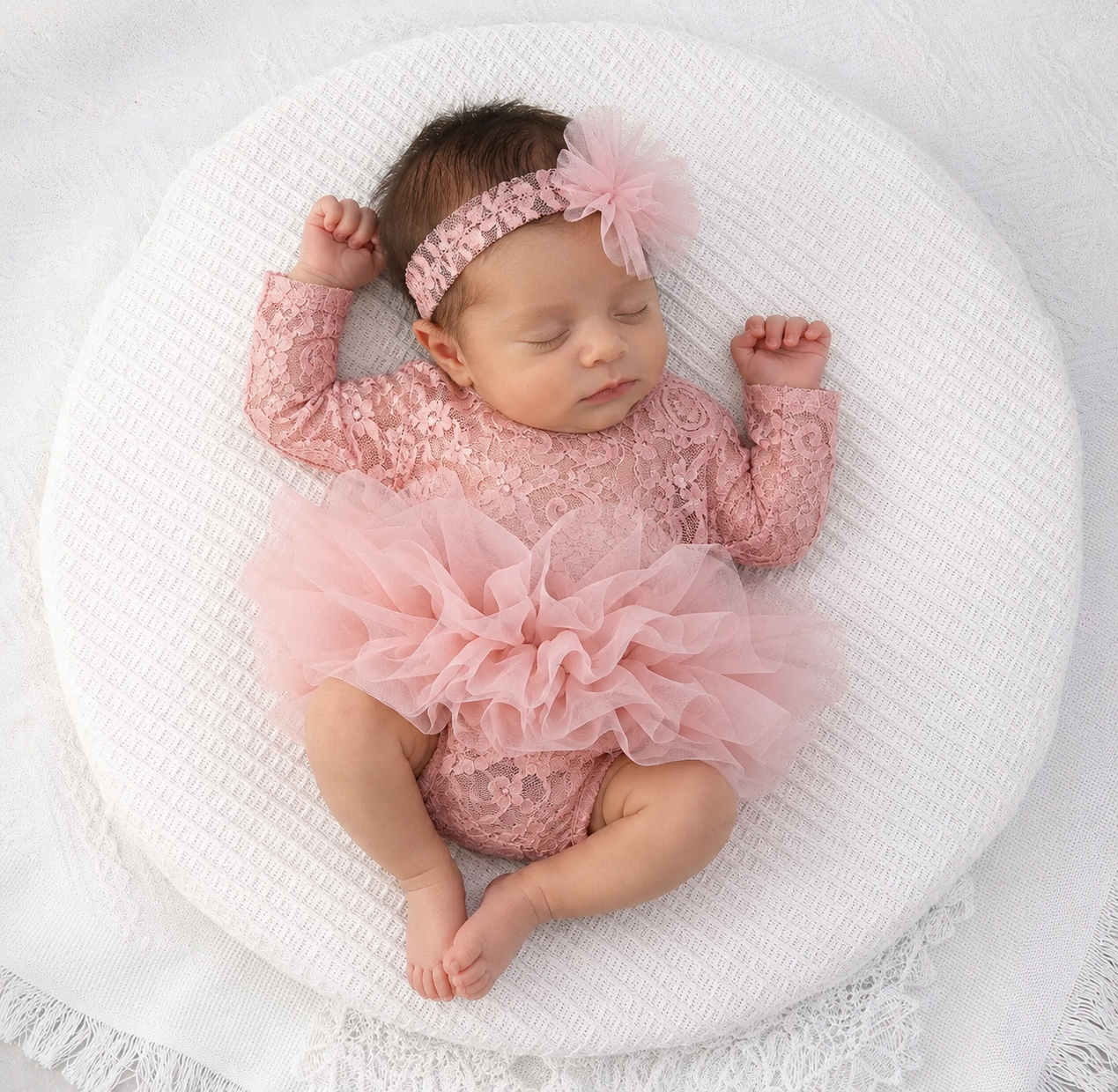 Lace Romper with Puffy Tutu for Newborn Baby Girl Photoshoot
