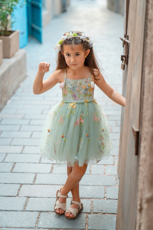 Tulip Whisper Blossom Dress - Forest Green